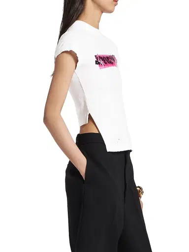 Balenciaga Women's Messy Spray Chopped Back T-Shirt - White - Size XL | Thumbnail 4 Balenciaga Women's Messy Spray Chopped Back T-Shirt - White - Size XL | Thumbnail 4