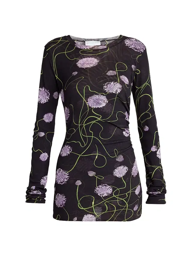 Stella McCartney Women's Twisted Floral Mesh Long-Sleeve Top