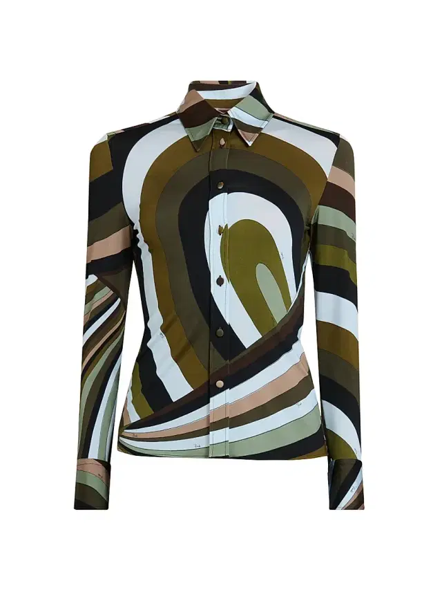 Women's L'Alba Camicia Abstract-Print Jersey Satin Shirt - Khaki Blue