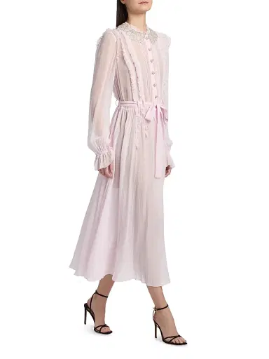 Self-Portrait Women's Pleated Embellished Belted Midi-Dress - Pink - Size 12 | Thumbnail 2 Self-Portrait Women's Pleated Embellished Belted Midi-Dress - Pink - Size 12 | Thumbnail 2