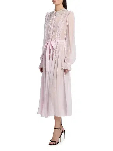 Self-Portrait Women's Pleated Embellished Belted Midi-Dress - Pink - Size 12 | Thumbnail 4 Self-Portrait Women's Pleated Embellished Belted Midi-Dress - Pink - Size 12 | Thumbnail 4