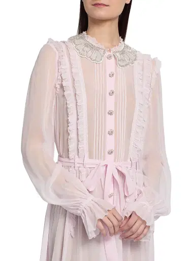 Self-Portrait Women's Pleated Embellished Belted Midi-Dress - Pink - Size 12 | Thumbnail 6 Self-Portrait Women's Pleated Embellished Belted Midi-Dress - Pink - Size 12 | Thumbnail 6