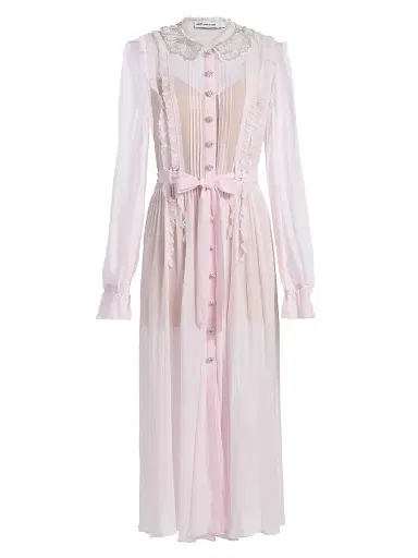 Self-Portrait Women's Pleated Embellished Belted Midi-Dress - Pink - Size 12 | Thumbnail 1 Self-Portrait Women's Pleated Embellished Belted Midi-Dress - Pink - Size 12 | Thumbnail 1