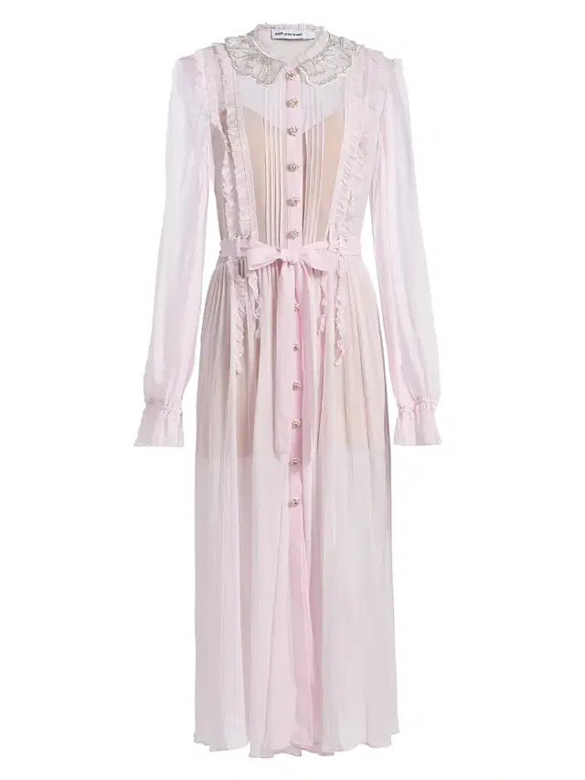 Women's Pleated Embellished Belted Midi-Dress - Pink