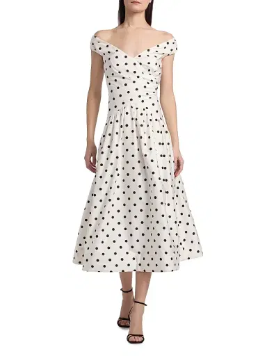 Self-Portrait Women's Polka Dot Cotton Midi-Dress | Thumbnail 2 Self-Portrait Women's Polka Dot Cotton Midi-Dress | Thumbnail 2
