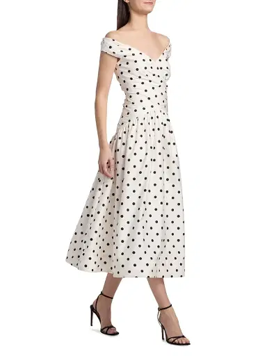 Self-Portrait Women's Polka Dot Cotton Midi-Dress | Thumbnail 4 Self-Portrait Women's Polka Dot Cotton Midi-Dress | Thumbnail 4