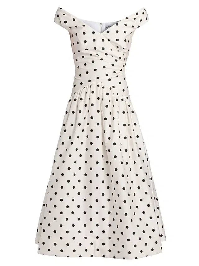 Women's Polka Dot Cotton Midi-Dress - Cream