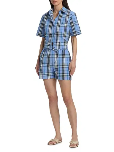 Burberry Women's Abby Check Crop Shirt - Cornflower Blue | Thumbnail 2 Burberry Women's Abby Check Crop Shirt - Cornflower Blue | Thumbnail 2