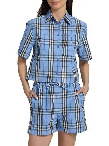 Burberry Women's Abby Check Crop Shirt - Cornflower Blue | Thumbnail 3 Burberry Women's Abby Check Crop Shirt - Cornflower Blue | Thumbnail 3