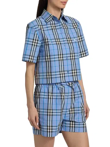 Burberry Women's Abby Check Crop Shirt - Cornflower Blue | Thumbnail 4 Burberry Women's Abby Check Crop Shirt - Cornflower Blue | Thumbnail 4