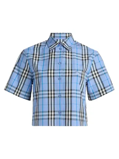Burberry Women's Abby Check Crop Shirt - Cornflower Blue | Thumbnail 1 Burberry Women's Abby Check Crop Shirt - Cornflower Blue | Thumbnail 1