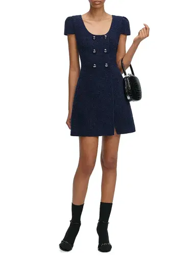 Self-Portrait Women's Textured Bouclé Minidress - Navy - Size 12 | Thumbnail 2