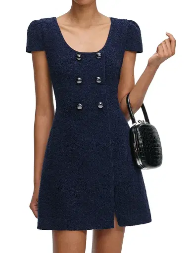 Self-Portrait Women's Textured Bouclé Minidress - Navy - Size 12 | Thumbnail 3