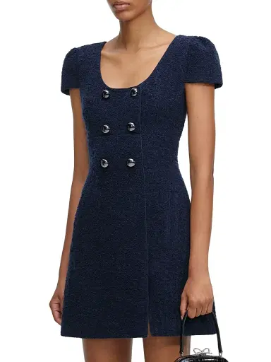Self-Portrait Women's Textured Bouclé Minidress - Navy - Size 12 | Thumbnail 4