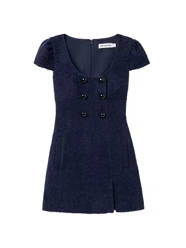 Self-Portrait Women's Textured Bouclé Minidress - Navy - Size 12 | Thumbnail 1