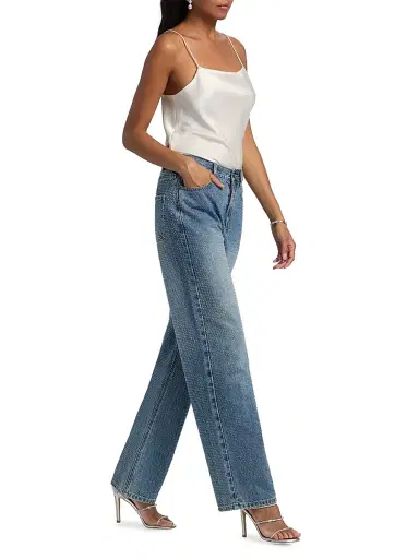 Self-Portrait Women's Rhinestone Straight-Leg Jeans - Blue - Size 32 | Thumbnail 2