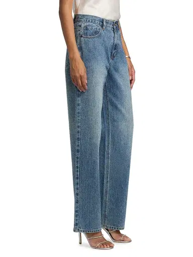 Self-Portrait Women's Rhinestone Straight-Leg Jeans - Blue - Size 32 | Thumbnail 4
