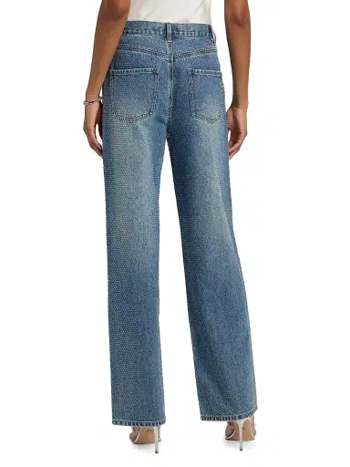 Self-Portrait Women's Rhinestone Straight-Leg Jeans - Blue - Size 32 | Thumbnail 5