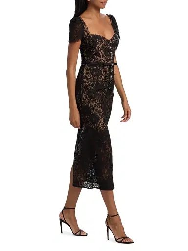 Self-Portrait Women's Floral Lace Sweetheart Midi-Dress - Black - Size 6 | Thumbnail 2