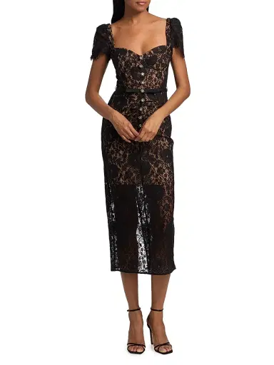 Self-Portrait Women's Floral Lace Sweetheart Midi-Dress - Black - Size 6 | Thumbnail 3