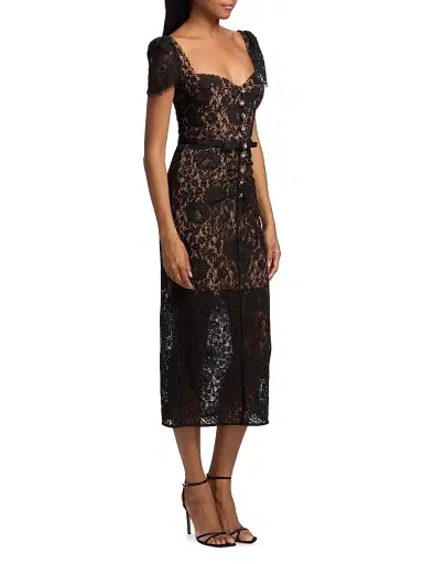 Self-Portrait Women's Floral Lace Sweetheart Midi-Dress - Black - Size 6 | Thumbnail 4