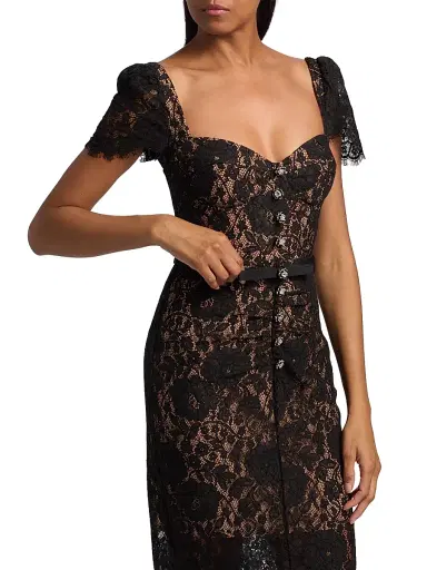 Self-Portrait Women's Floral Lace Sweetheart Midi-Dress - Black - Size 6 | Thumbnail 6