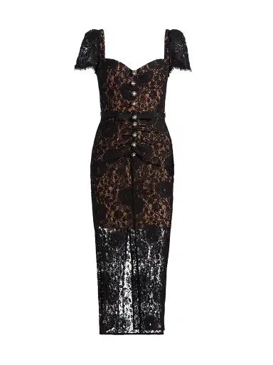 Self-Portrait Women's Floral Lace Sweetheart Midi-Dress - Black - Size 6 | Thumbnail 1