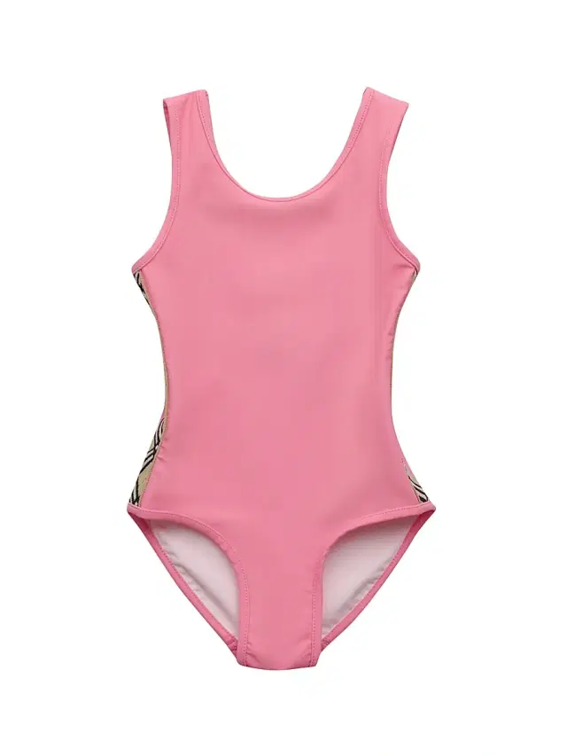 Little Girl's & Girl's Check Trim One-Piece Swimsuit - Floss Pink