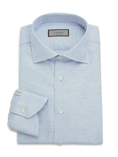 Canali Men's Micro Check Dress Shirt - Blue | Thumbnail 1 Canali Men's Micro Check Dress Shirt - Blue | Thumbnail 1