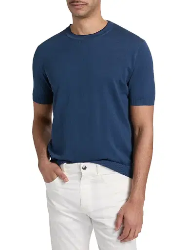 Canali Men's Contrast Tipped Knit Crewneck T-Shirt | Thumbnail 3