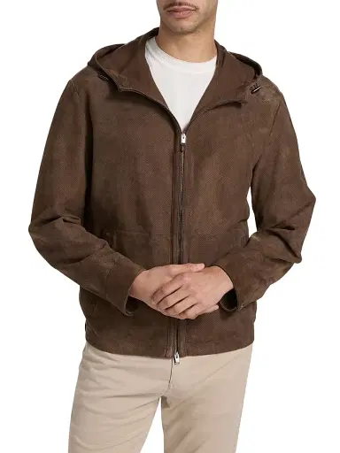Canali Men's Perforated Suede Hooded Jacket - Brown - Size 46 | Thumbnail 3 Canali Men's Perforated Suede Hooded Jacket - Brown - Size 46 | Thumbnail 3