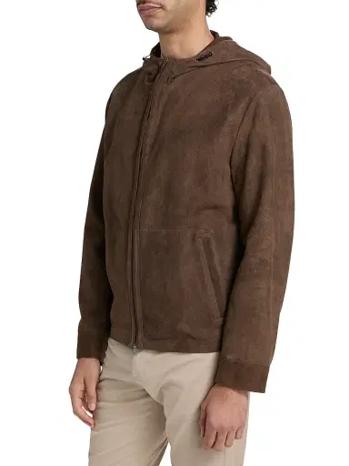 Canali Men's Perforated Suede Hooded Jacket - Brown - Size 46 | Thumbnail 4 Canali Men's Perforated Suede Hooded Jacket - Brown - Size 46 | Thumbnail 4