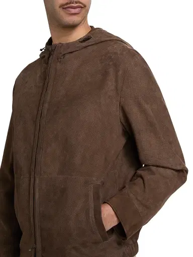 Canali Men's Perforated Suede Hooded Jacket - Brown - Size 46 | Thumbnail 6 Canali Men's Perforated Suede Hooded Jacket - Brown - Size 46 | Thumbnail 6