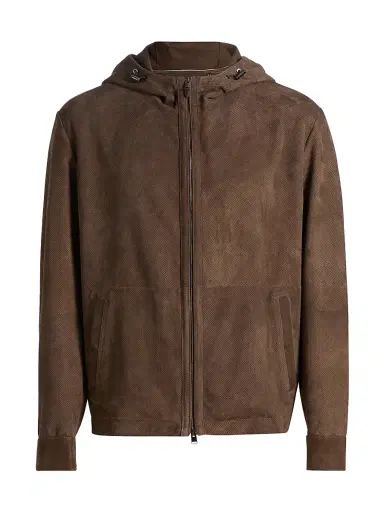 Canali Men's Perforated Suede Hooded Jacket - Brown - Size 46 | Thumbnail 1 Canali Men's Perforated Suede Hooded Jacket - Brown - Size 46 | Thumbnail 1