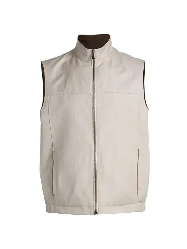 Canali Men's Reversible Wool-Linen Zip-Front Vest - Tan - Size 44 | Thumbnail 1 Canali Men's Reversible Wool-Linen Zip-Front Vest - Tan - Size 44 | Thumbnail 1