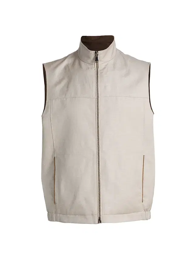 Men's Reversible Wool-Linen Zip-Front Vest - Tan