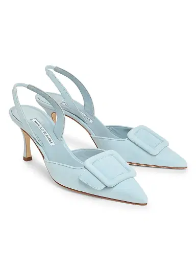 Manolo Blahnik Women's Maysli 70MM Suede Slingback Pumps - Light Blue | Thumbnail 2