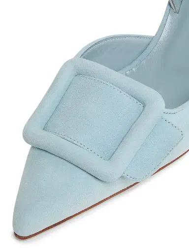 Manolo Blahnik Women's Maysli 70MM Suede Slingback Pumps - Light Blue | Thumbnail 6