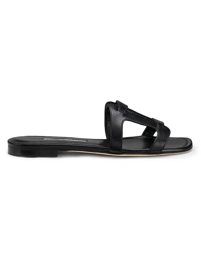 Manolo Blahnik Women's Grellanu Leather Flat Sandals - Black