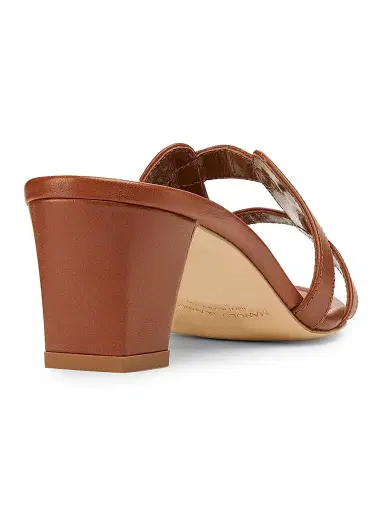 Manolo Blahnik Women's 50MM Cut-Out Leather Mules - Brown | Thumbnail 3 Manolo Blahnik Women's 50MM Cut-Out Leather Mules - Brown | Thumbnail 3