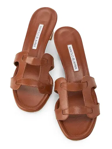 Manolo Blahnik Women's 50MM Cut-Out Leather Mules - Brown | Thumbnail 4 Manolo Blahnik Women's 50MM Cut-Out Leather Mules - Brown | Thumbnail 4