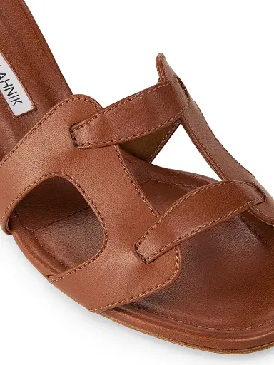 Manolo Blahnik Women's 50MM Cut-Out Leather Mules - Brown | Thumbnail 5 Manolo Blahnik Women's 50MM Cut-Out Leather Mules - Brown | Thumbnail 5