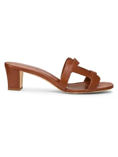 Manolo Blahnik Women's 50MM Cut-Out Leather Mules - Brown | Thumbnail 1 Manolo Blahnik Women's 50MM Cut-Out Leather Mules - Brown | Thumbnail 1