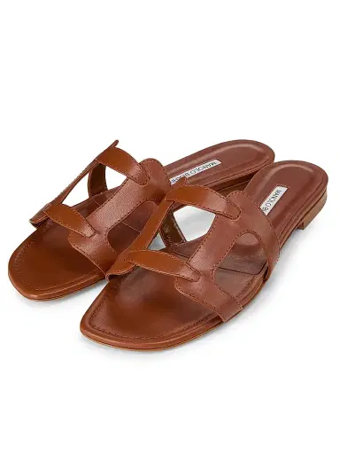 Manolo Blahnik Women's Grellanuflat Leather Sandals - Brown | Thumbnail 2