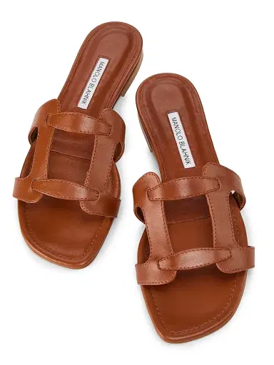 Manolo Blahnik Women's Grellanuflat Leather Sandals - Brown | Thumbnail 4