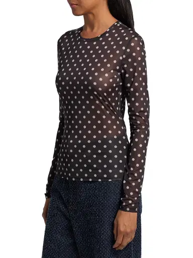 Ganni Women's Sheer Polka Dot Jersey Long-Sleeve Top - Black - Size 14 | Thumbnail 4