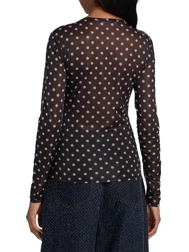 Ganni Women's Sheer Polka Dot Jersey Long-Sleeve Top - Black - Size 14 | Thumbnail 5