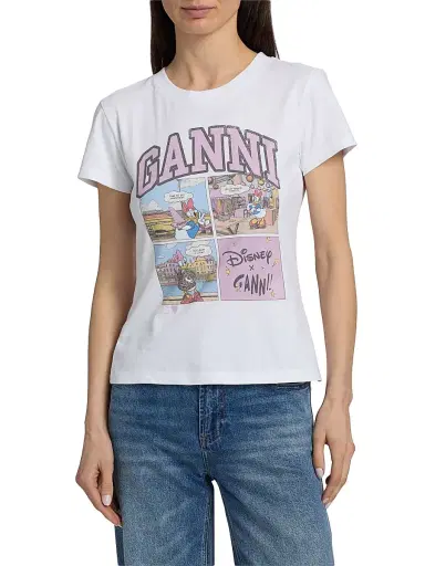 Ganni Women's Cartoon Cotton Jersey T-Shirt - Bright White | Thumbnail 3