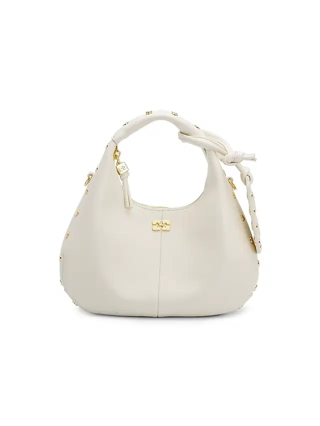 Ganni Women's Mini Studded Hobo Bag - Egret