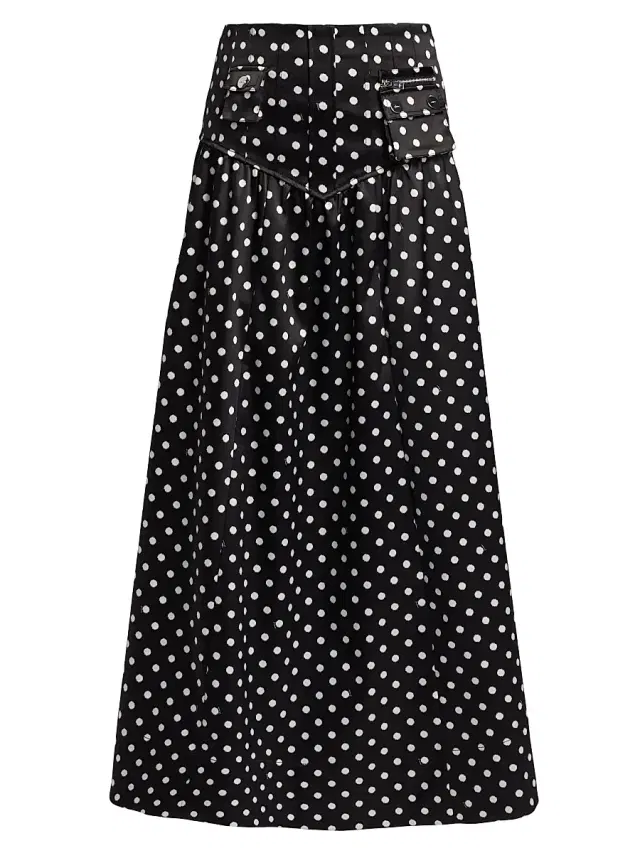 Ganni Women's Printed Double Satin Corset A-Line Maxi Skirt - Black